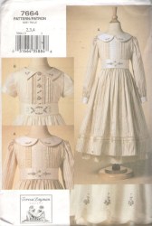 7664 VOGUE TUCK INSET HEIRLOOM EMBROIDERY SMOCK DRESS PATTERN 2-4 CHILDREN